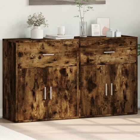 Buffets 2 pcs-Lot de 2 Meuble de rangement chêne fumé 60x31x70 cm bois d'ingénierie 863529 (1/5)