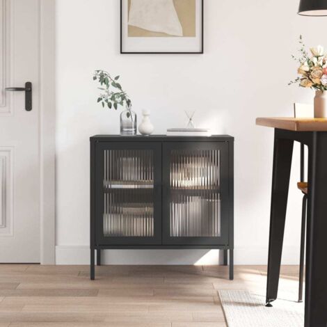Buffet-Meuble de rangement noir 70x35x70 cm verre et acier 680417 (1/5)