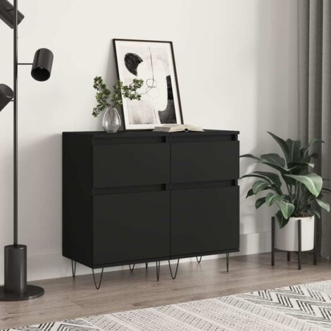 Buffets 2 pcs-Lot de 2 Meuble de rangement noir 40x35x70 cm bois d’ingénierie 993799 (1/5)