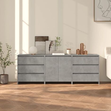 Buffets 3 pcs-Lot de 3 Meuble de rangement Gris béton Bois d'ingénierie ...