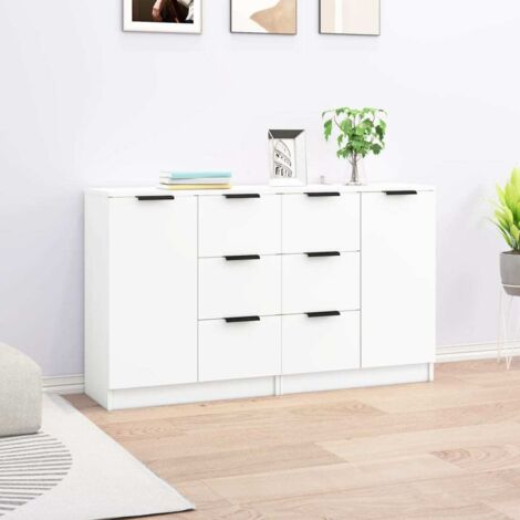 Buffets 2 pcs-Lot de 2 Meuble de rangement blanc 60x30x70 cm Bois d'ingénierie 650666 (1/5)