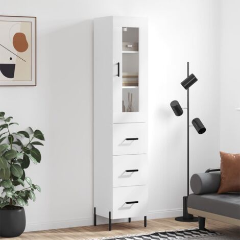 Buffet haut-Armoire de rangement Blanc 34,5x34x180 cm Bois d'ingénierie 668537 (1/5)