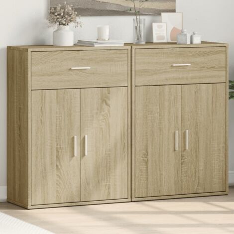 Buffets 2 pcs-Lot de 2 Meuble de rangement chêne sonoma 60x30x84 cm bois d'ingénierie 616535 (1/5)