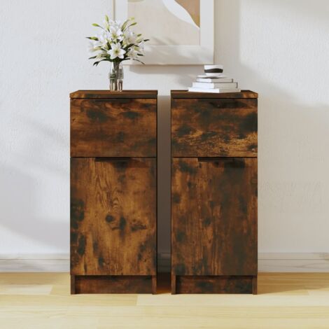 Buffets 2 pcs-Lot de 2 Meuble de rangement Chêne fumé 30x30x70 cm Bois d'ingénierie 661055 (1/5)