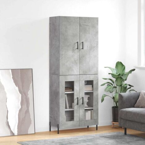 Buffet haut-Armoire de rangement Gris béton 69,5x34x180 cm Bois d'ingénierie 252570 (1/5)