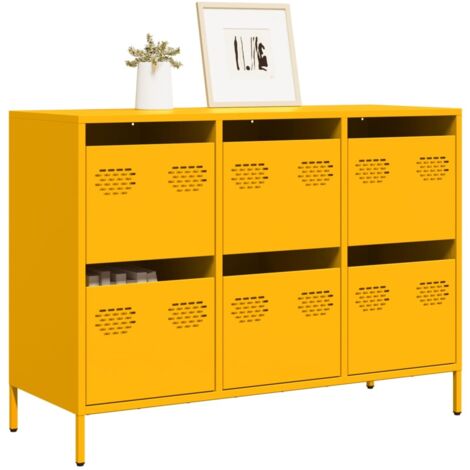 Buffet-Meuble de rangement jaune moutarde 101,5x39x73,5 cm acier laminé à froid 320127 (1/5)