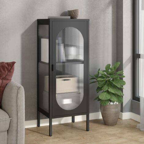 Buffet-Meuble de rangement noir 40x35x105 cm verre et acier 196524 (1/5)