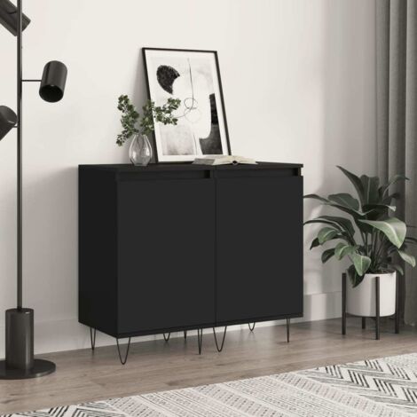 Buffets 2 pcs-Lot de 2 Meuble de rangement noir 40x35x70 cm bois d’ingénierie 105826 (1/5)