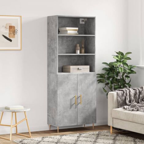 Buffet haut-Armoire de rangement Gris béton 69,5x34x180 cm Bois d'ingénierie 449598 (1/5)