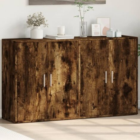 Buffets 2 pcs-Lot de 2 Meuble de rangement chêne fumé 60x31x70 cm bois d'ingénierie 104163 (1/5)