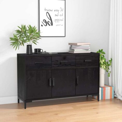 Buffet-Meuble de rangement Noir 110x35x70 cm Bois de pin massif 666074 (1/5)