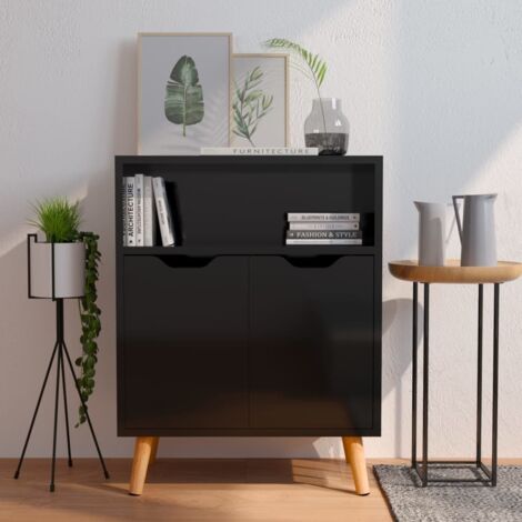 Buffet-Meuble de rangement noir brillant 60x30x72 cm bois d'ingénierie 284169 (1/5)