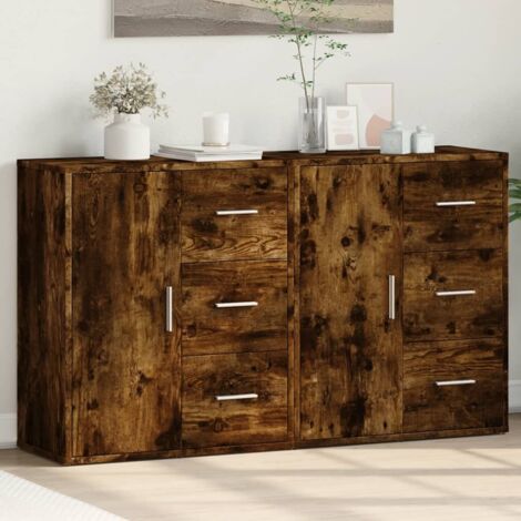 Buffets 2 pcs-Lot de 2 Meuble de rangement chêne fumé 60x31x70 cm bois d'ingénierie 506038 (1/5)