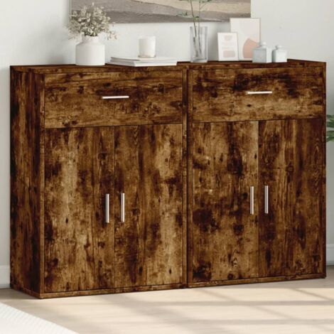 Buffets 2 pcs-Lot de 2 Meuble de rangement chêne fumé 60x30x84 cm bois d'ingénierie 591478 (1/5)