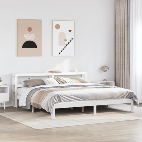 Cadre de lit avec tête de lit-Structure de lit avec rangement sans matelas blanc 200x200 cm 547939 (1/5)