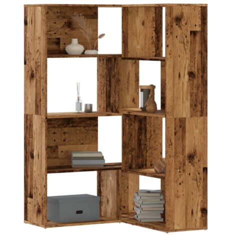 Bibliothèque d'angle-Étagère de Rangement à 4 niveaux vieux bois bois d'ingénierie 102925 (1/5)