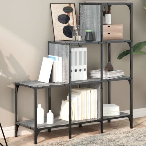 Bibliothèque-Étagère de Rangement sonoma gris 92x30x102 cm bois ingénierie et métal 214260 (1/5)