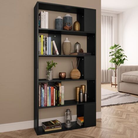 Bibliothèque de pièce-Étagère de Rangement Noir Bois d’ingénierie 732891 (1/5)