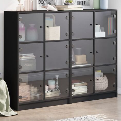 Bibliothèque avec portes-Étagère de Rangement noir 136x37x109 cm bois d'ingénierie 353123 (1/5)