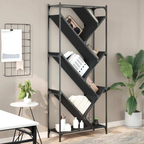 Bibliothèque-Étagère de Rangement noir 79x30x180 cm bois d'ingénierie et métal 947162 (1/5)