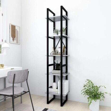 Bibliothèque à 5 niveaux-Étagère de Rangement Gris béton 40x30x175cm Bois ingénierie 895444 (1/5)