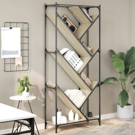 Bibliothèque-Étagère de Rangement chêne sonoma 79x30x180 cm bois ingénierie et métal 534357 (1/5)