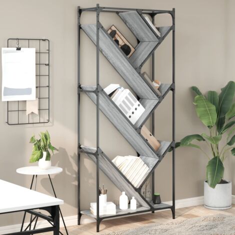 Bibliothèque-Étagère de Rangement sonoma gris 79x30x180 cm bois ingénierie et métal 266406 (1/5)