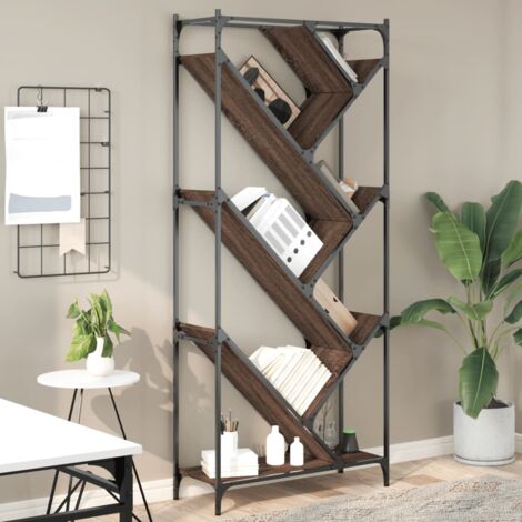 Bibliothèque-Étagère de Rangement chêne marron 79x30x180 cm bois ingénierie et métal 664866 (1/5)
