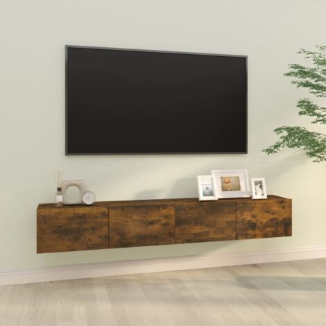 Meubles TV muraux 2 pc-Banc TV-Meuble Télés chêne fumé 100x30x30cm bois d'ingénierie 963287 (1/5)