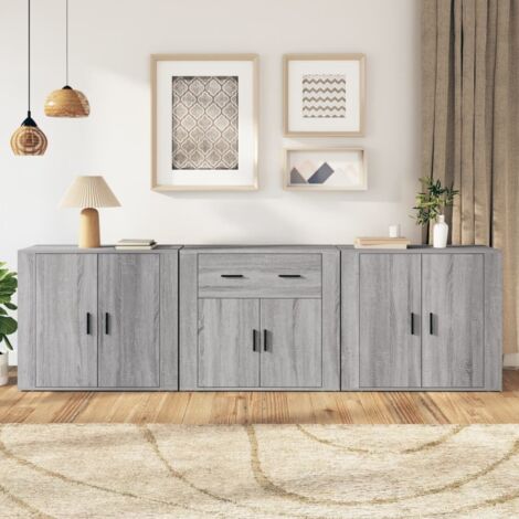 Buffets 3 pcs-Lot de 3 Meuble de rangement Sonoma gris Bois d'ingénierie 229710 (1/5)
