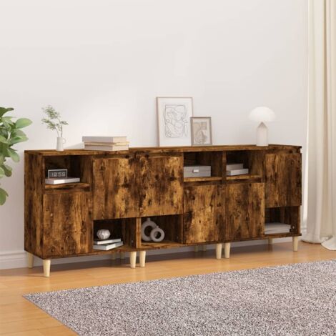 Buffets 3 pcs-Lot de 3 Meuble de rangement chêne fumé 60x35x70 cm bois d'ingénierie 314120 (1/5)