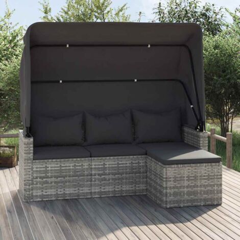 Canapé de jardin 3 places-Salon de jardin Sofa extérieur avec toit et repose-pieds Gris 114452 (1/5)