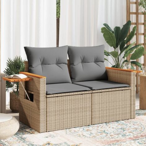 Canapé de jardin avec coussins 2 places-Salon de jardin Sofa extérieur beige résine tressée 840711 (1/5)