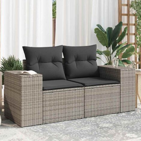 Canapé de jardin 2 places avec coussins-Salon de jardin Sofa extérieur gris résine tressée 624374 (1/5)
