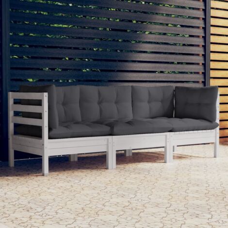 Canapé 3 places de jardin avec coussins-Salon de jardin Sofa extérieur anthracite Bois de pin 537979 (1/5)