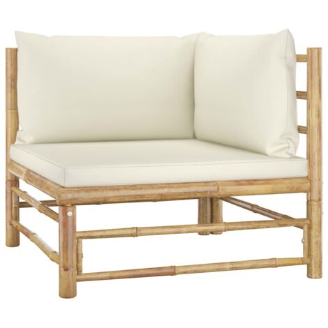 Canapé d'angle de jardin avec coussins-Salon de jardin Sofa extérieur blanc crème Bambou 577230 (1/5)