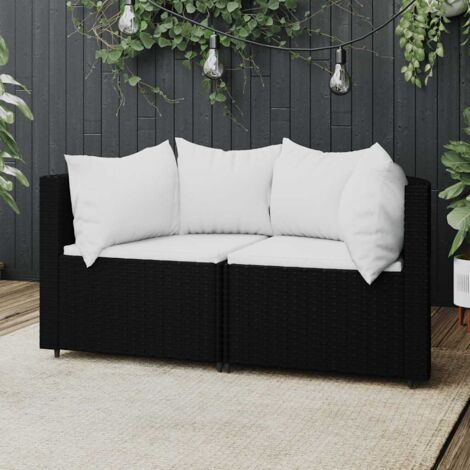 Canapés d'angle de jardin et coussins 2pcs-Salon de jardin Sofa extérieur Noir Résine tressée 424306 (1/5)