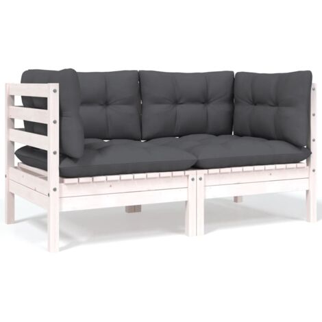 Canapé 2 places de jardin et coussins-Salon de jardin Sofa extérieur Blanc Bois de pin solide 614370 (1/5)