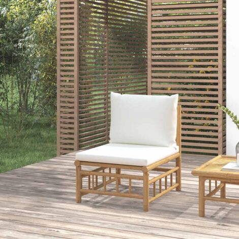 Canapé central de jardin avec coussins-Salon de jardin Sofa extérieur blanc crème bambou 199523 (1/5)