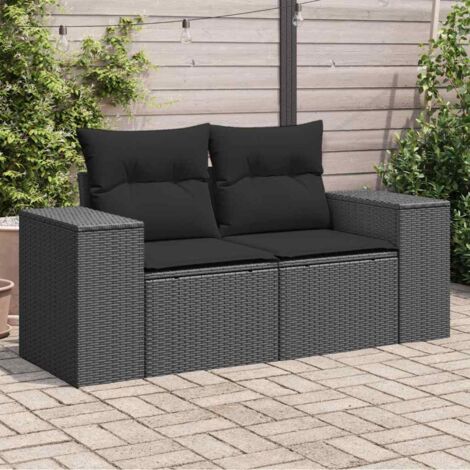 Canapé de jardin avec coussins 2 places-Salon de jardin Sofa extérieur noir résine tressée 916654 (1/5)