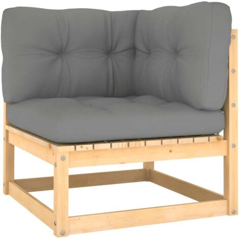 Canapé d'angle de jardin avec coussins-Salon de jardin Sofa extérieur gris Bois de pin massif 326246 (1/5)