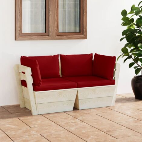 Canapé palette à 2 places de jardin avec coussins-Salon de jardin Sofa extérieur Bois d'épicéa 377082 (1/5)