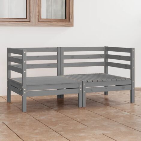 Canapé 2 places de jardin-Salon de jardin Sofa extérieur Gris Bois de pin solide 988123 (1/5)