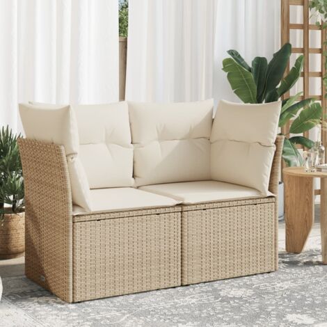Canapé de jardin avec coussins 2 places-Salon de jardin Sofa extérieur beige résine tressée 901878 (1/5)