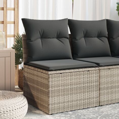 Canapé de jardin sans accoudoirs coussins-Salon de jardin Sofa extérieur gris clair poly rotin 285118 (1/4)
