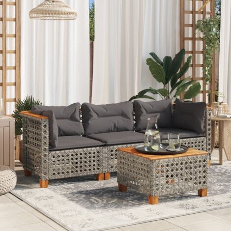 Canapé de jardin avec coussins 3 places-Salon de jardin Sofa extérieur gris résine tressée 428770 (1/5)