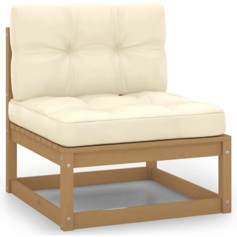 Canapé central de jardin avec coussins-Salon de jardin Sofa extérieur crème Bois de pin massif 118920 (1/5)