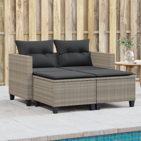 Canapé de jardin 2 places avec tabourets-Salon de jardin Sofa extérieur gris clair poly rotin 358089 (1/5)