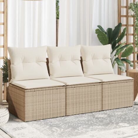 Canapé de jardin avec coussins 3 places-Salon de jardin Sofa extérieur beige résine tressée 313534 (1/5)