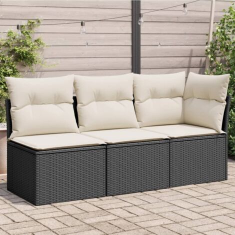 Canapé de jardin avec coussins 3 places-Salon de jardin Sofa extérieur noir résine tressée 816843 (1/5)